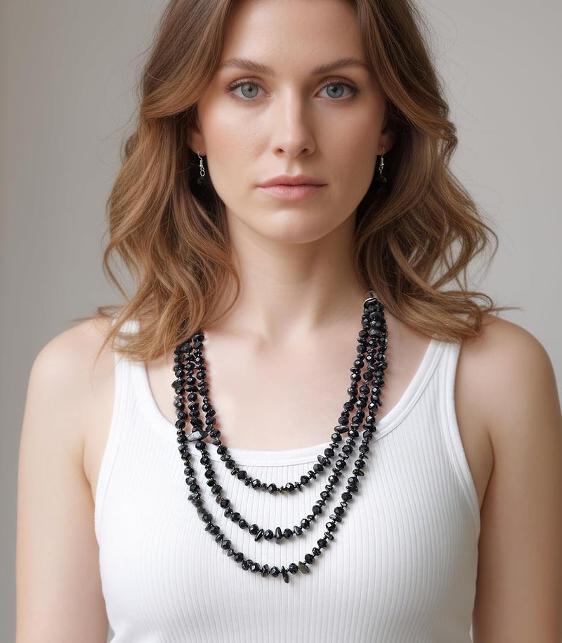Errally Store Layered Beaded Statement Necklace Multi Strand Crystal Beads Collar Necklace and Earring Sets for Women Fashion Costume Jewelry Set Gifts for Her - Image 4
